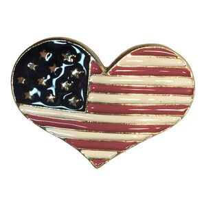 VINTAGE KC Gold Tone & Enamel Heart Flag Brooch Pin 1 3/4" Kenneth Cole